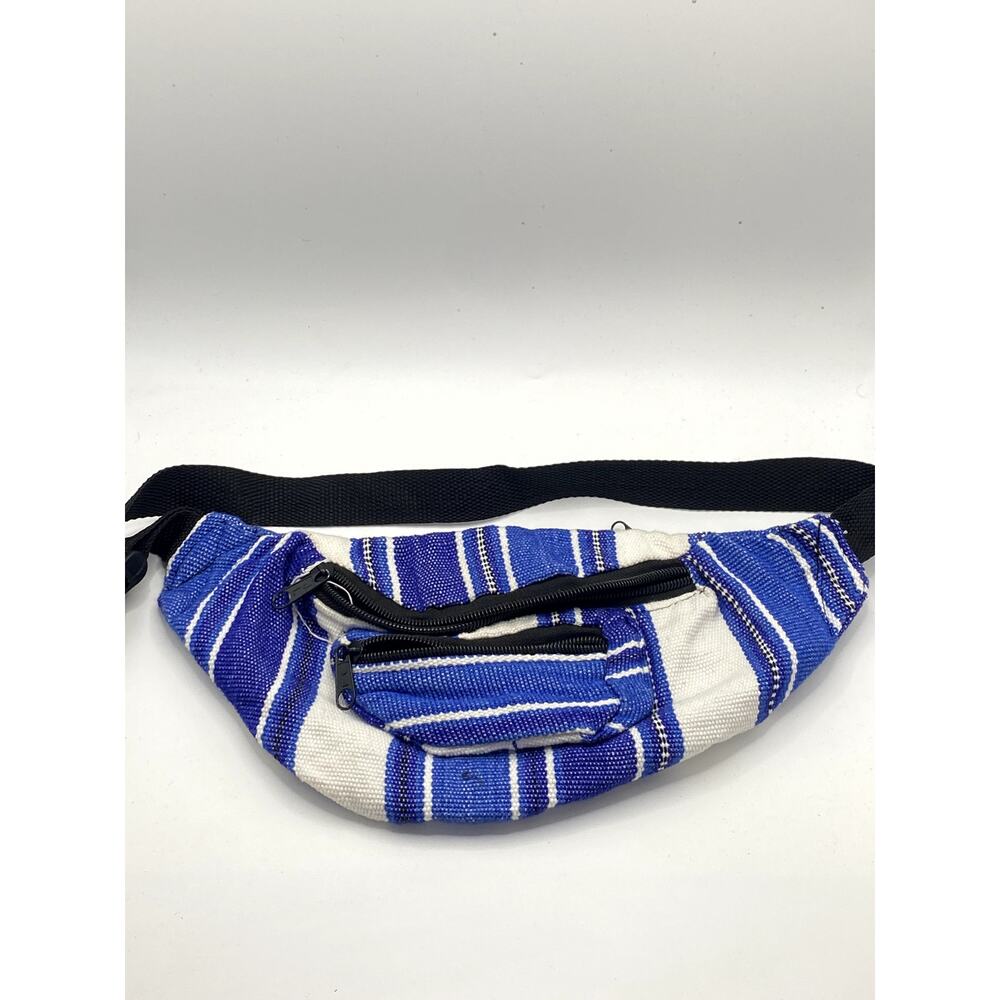 UNBRANDED Unisex Adult Blue-White Stripe Woven Lightweight Fanny Pack SZ OS